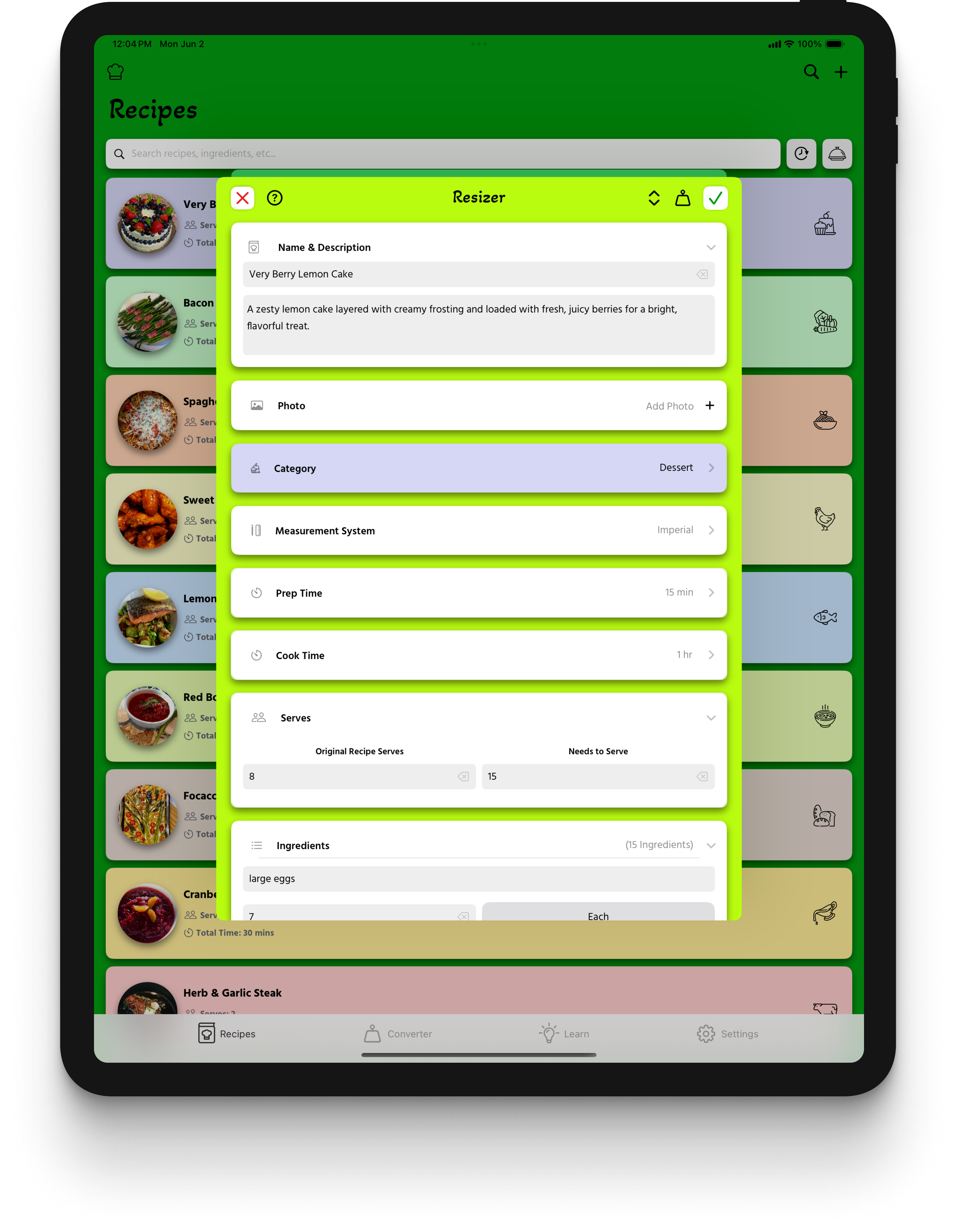 Recipe Resizer iPad Screenshot
